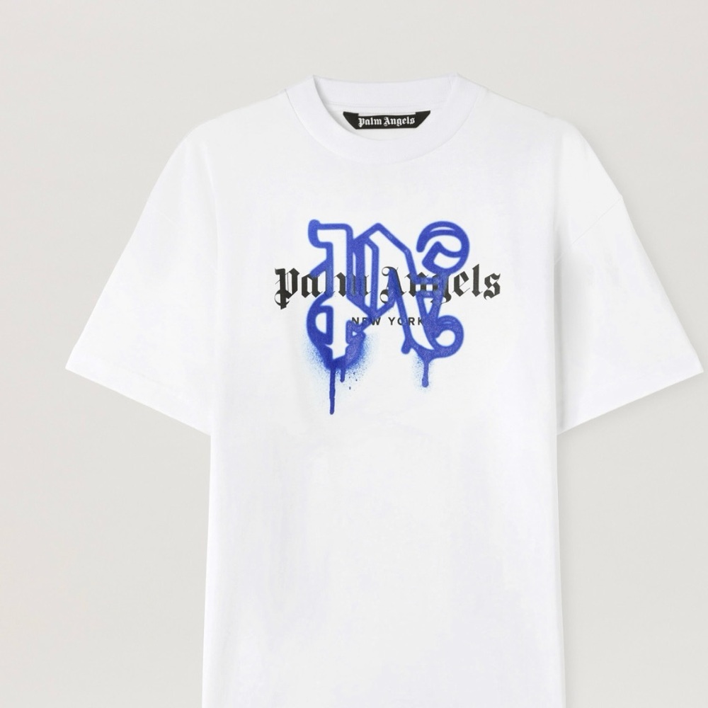 Palm Angels White Tee with Blue Design